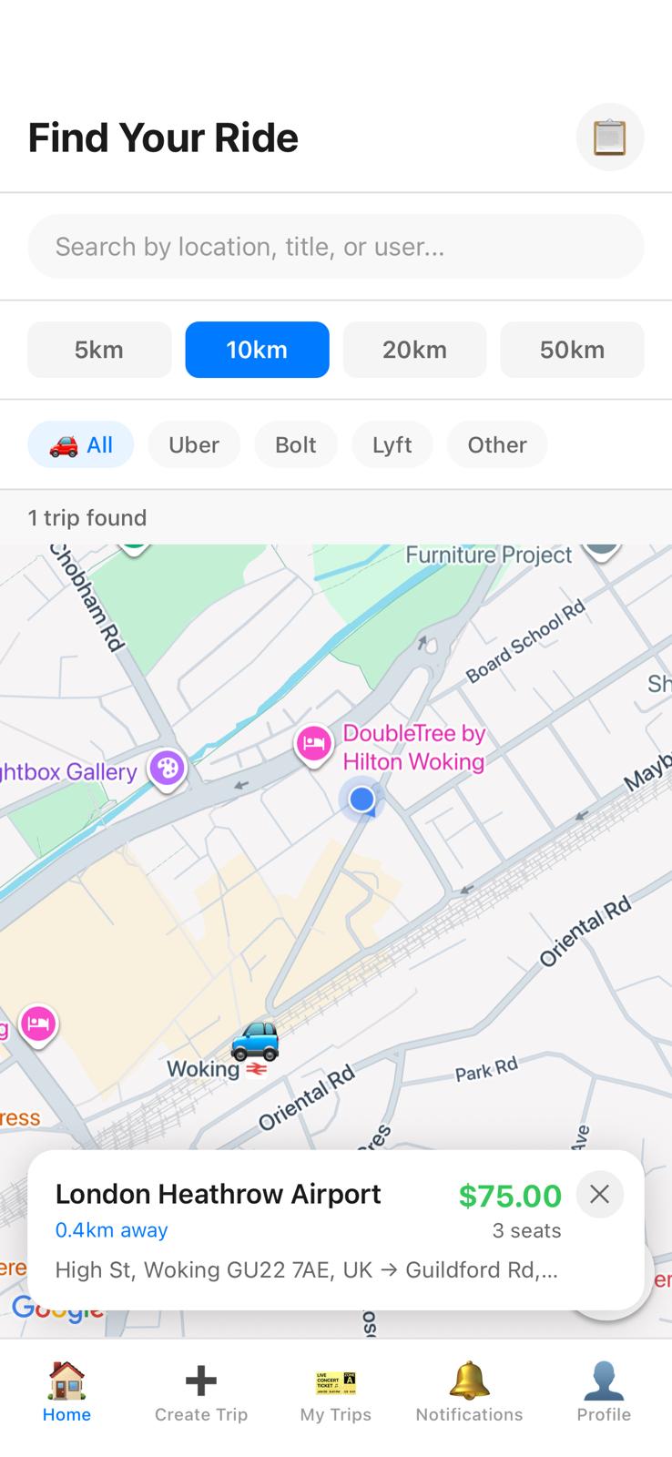 BuddyUp Find Your Ride Screen